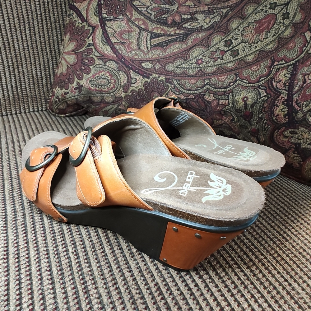 DANSKO FERN Brown Leather Slip On Buckle Platform Wedge Sandals Sz 39 US 8-8.5 - Picture 10 of 12
